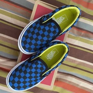 Black and blue checkerboard Vans
